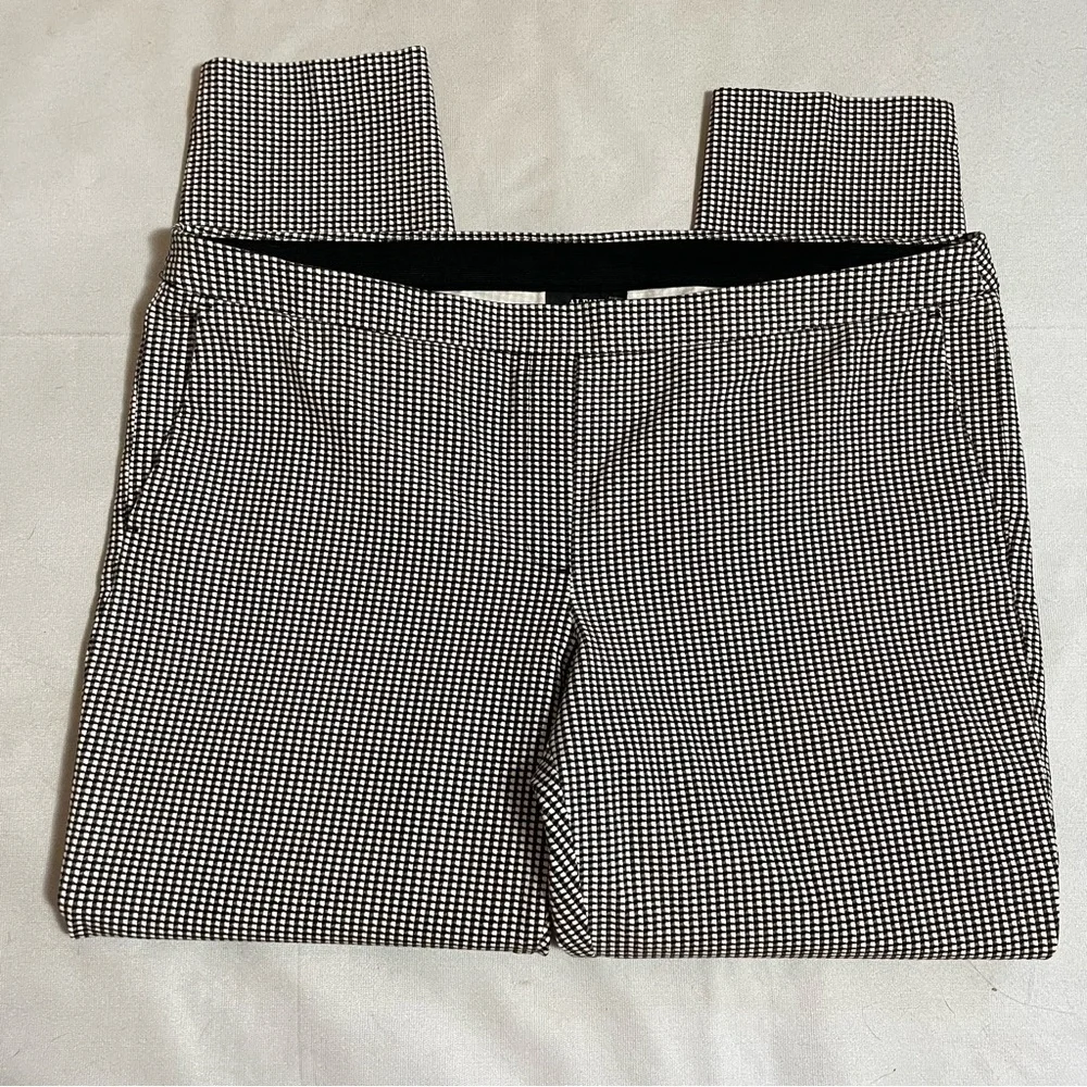 New Alfani Gingham Black White Pull On Stretch Cotton Blend Pants Size 16
